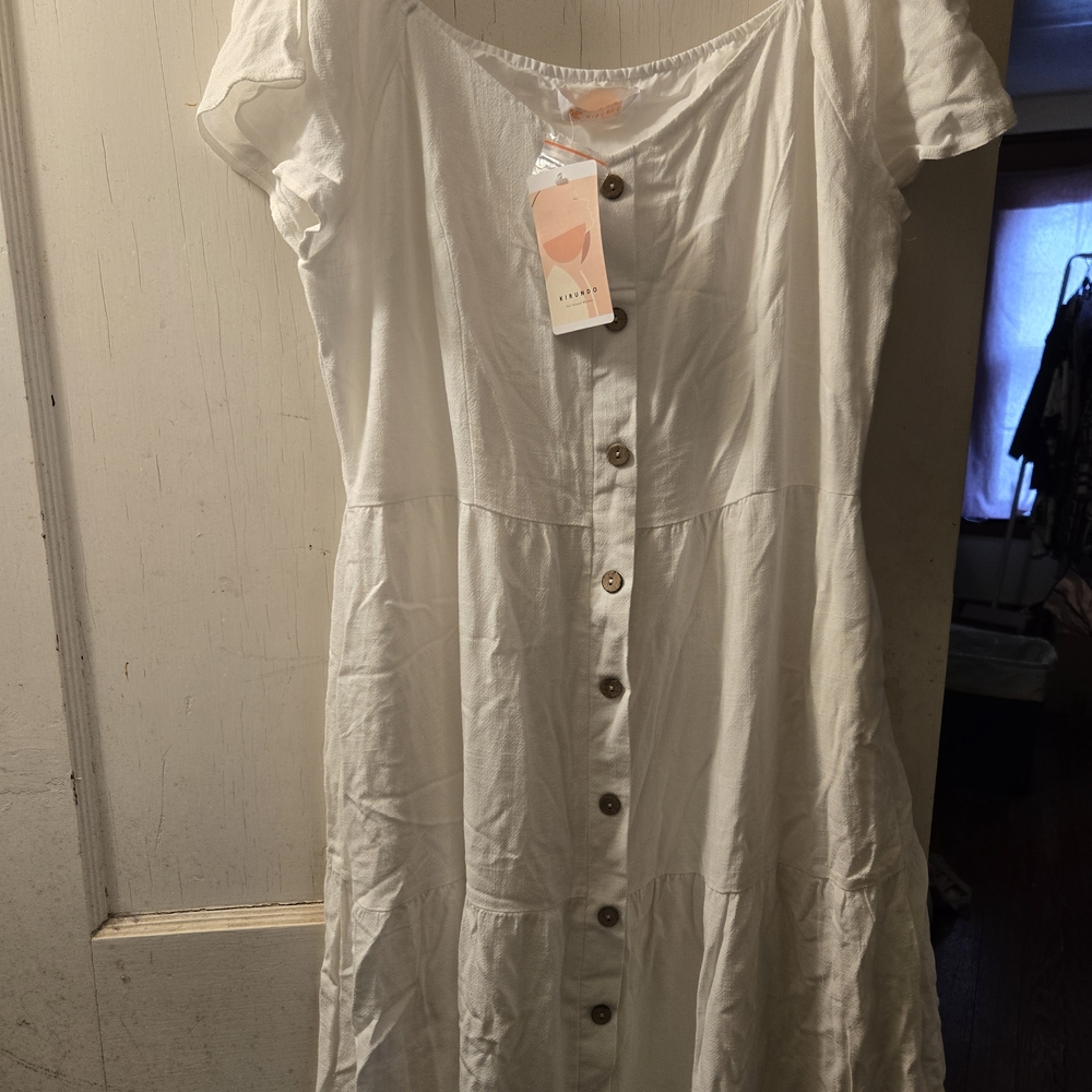 Nwt Kirundo White Button-Front Tiered Maxi Dress